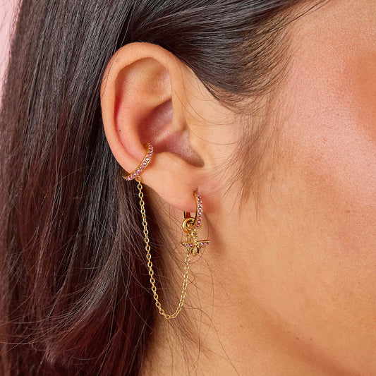 Kitty Pink Gold Dainty Cuff & Ear Chain