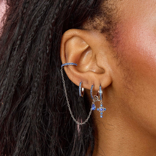 Kitty Blue Silver Dainty Cuff & Ear Chain