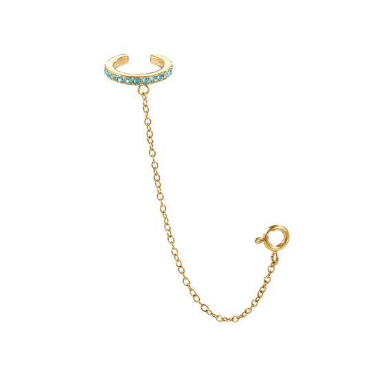 Kitty Turquoise Gold Dainty Cuff & Ear Chain