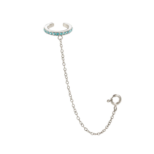 Kitty Turquoise Silver Dainty Cuff & Ear Chain