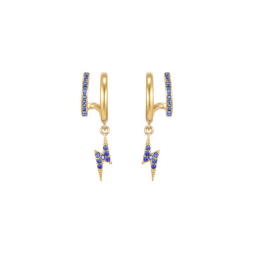 Kyla Gold Blue Lightning Double Huggie Earrings