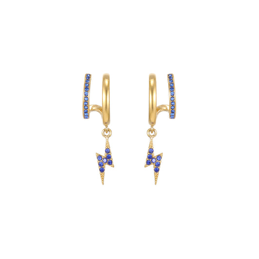 Kyla Gold Blue Lightning Double Huggie Earrings