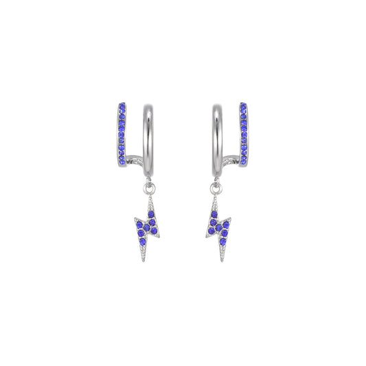 Kyla Silver Blue Lightning Double Huggie Earrings