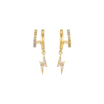 Kyla Gold Crystal Lightning Double Huggie Earrings