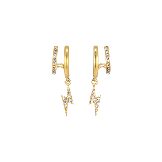 Kyla Gold Crystal Lightning Double Huggie Earrings