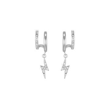 Kyla Silver Crystal Lightning Double Huggie Earrings