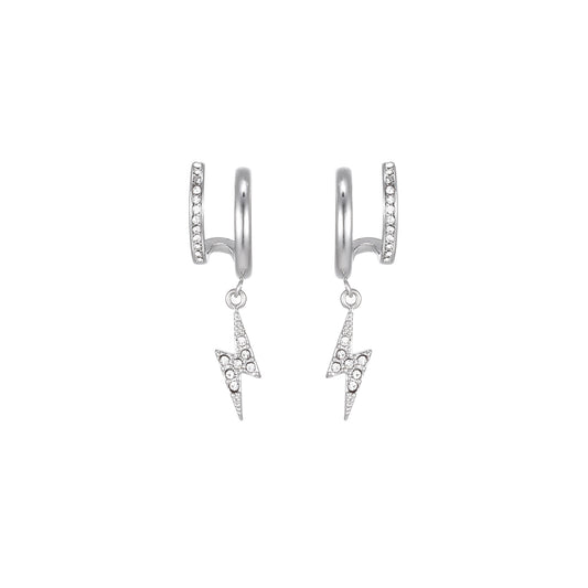 Kyla Silver Crystal Lightning Double Huggie Earrings