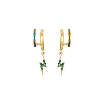 Kyla Gold Green Lightning Double Huggie Earrings