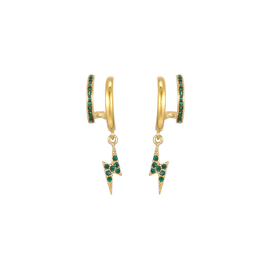 Kyla Gold Green Lightning Double Huggie Earrings