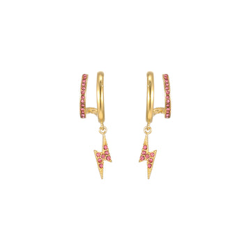 Kyla Gold Pink Lightning Double Huggie Earrings