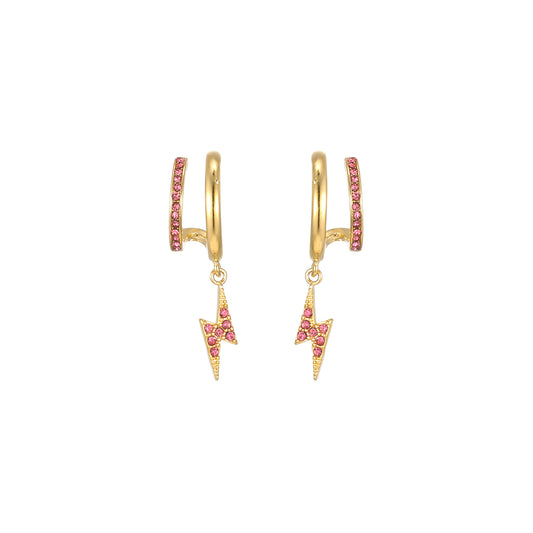 Kyla Gold Pink Lightning Double Huggie Earrings