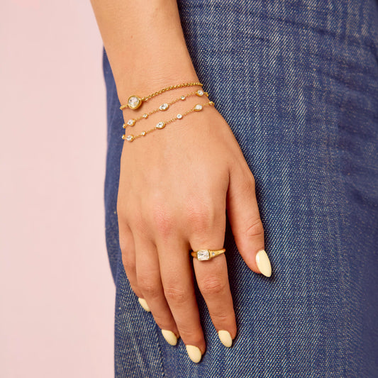 Lucy Gold Crystal Simple Signet Stone Ring