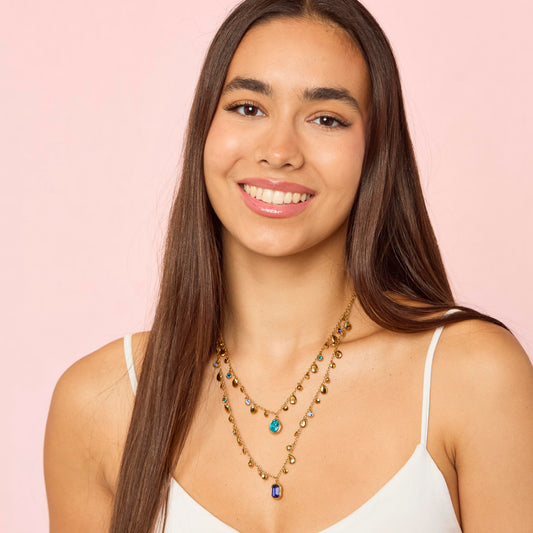 Anais Gold Blue Droplet Stacking Necklace