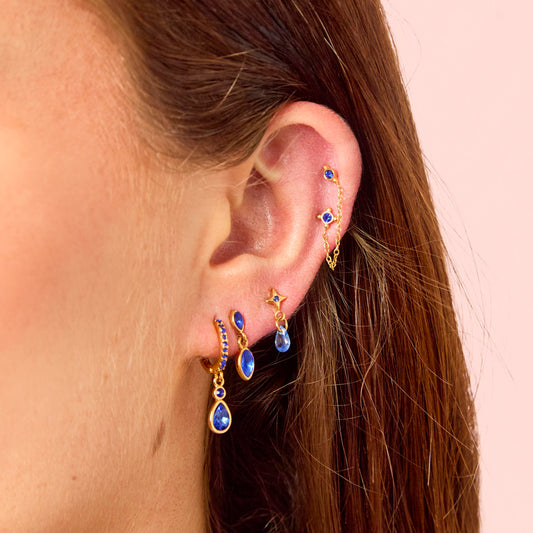 Annie Gold Blue Earring Stacker Set