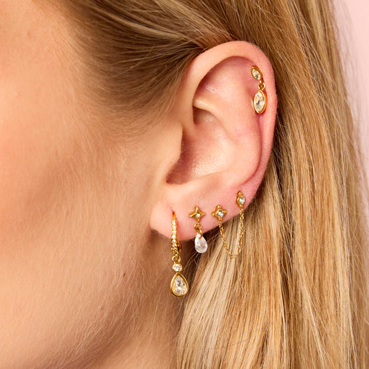 Annie Gold Crystal Earring Stacker Set