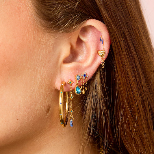 Yasmine Gold Blue Droplet Earring Stacker Set