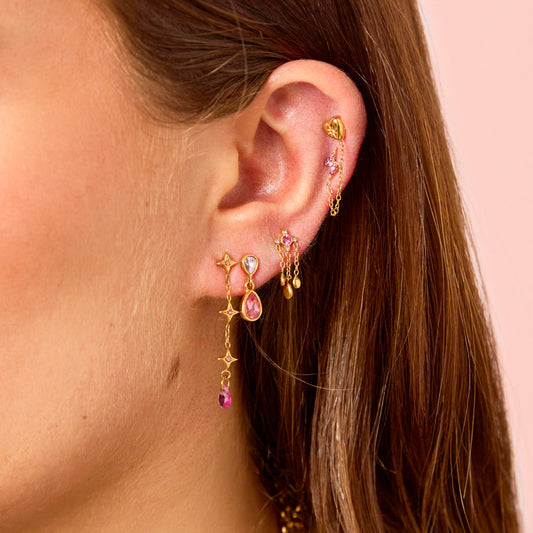 Yasmine Gold Pink Droplet Earring Stacker Set