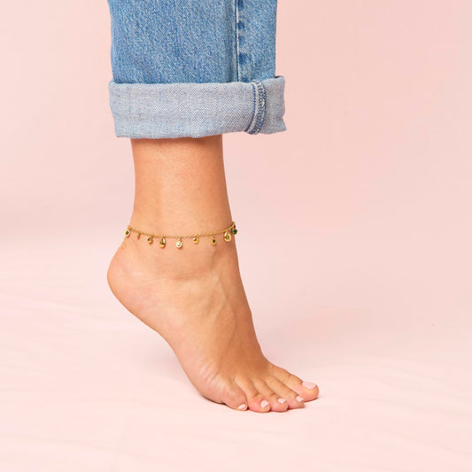 Georgia Gold Green Droplet Anklet