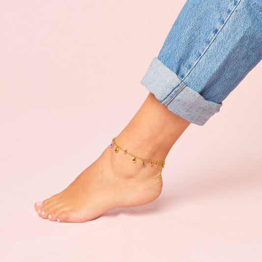 Poppy Gold Blue Star Anklet