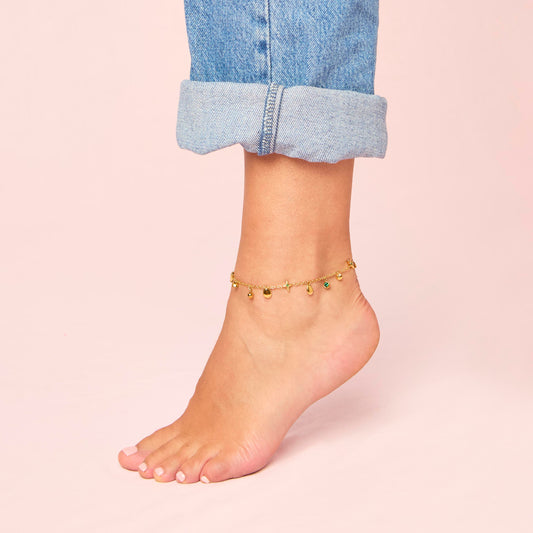 Poppy Gold Green Star Anklet