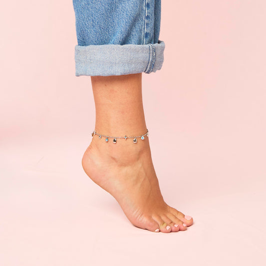 Poppy Silver Turquoise Star Anklet