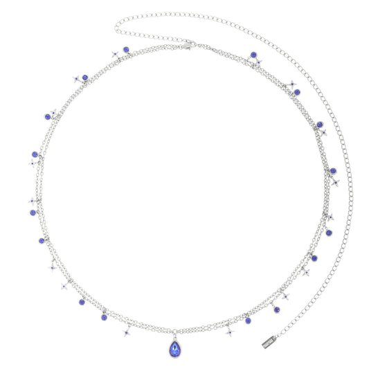 Lara Silver Blue Double Star Stacking Belly Chain