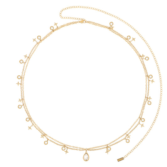 Lara Gold Crystal Double Star Stacking Belly Chain