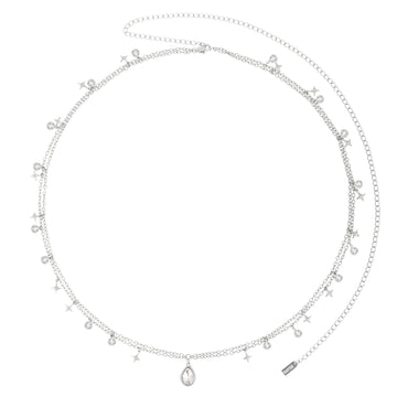 Lara Silver Crystal Double Star Stacking Belly Chain