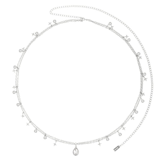 Lara Silver Crystal Double Star Stacking Belly Chain