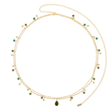 Lara Gold Green Double Star Stacking Belly Chain