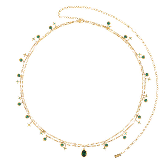 Lara Gold Green Double Star Stacking Belly Chain