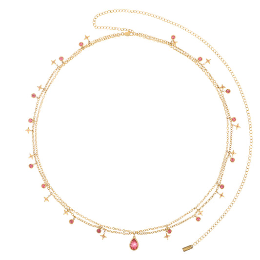 Lara Gold Pink Double Star Stacking Belly Chain