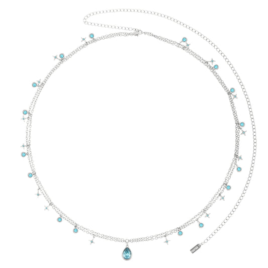 Lara Silver Turquoise Double Star Stacking Belly Chain
