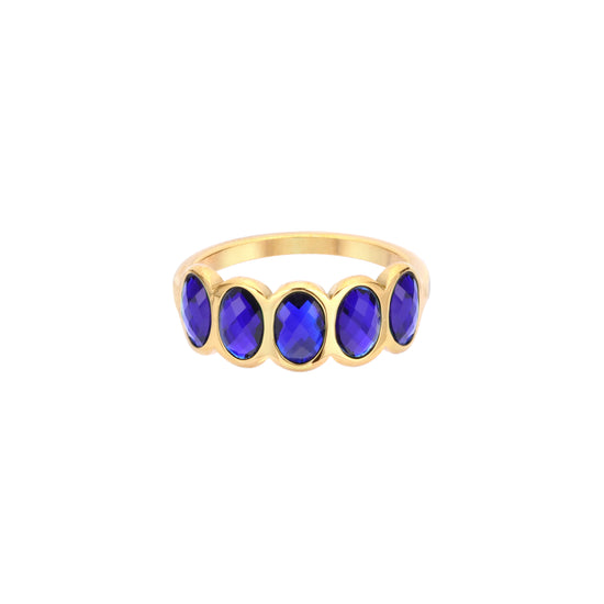 Lian Simple Stone Ring  Blue & Gold Size L