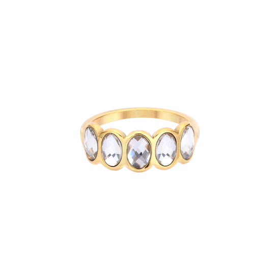 Lian Simple Stone Ring Crystal & Gold Size L
