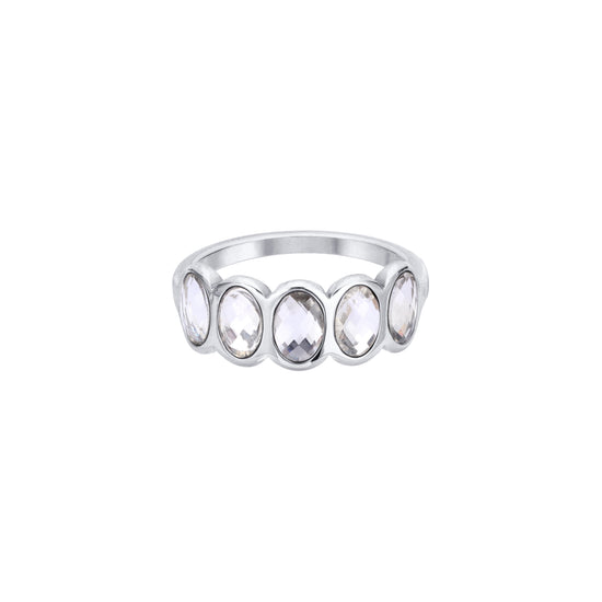 Lian Simple Stone Ring Crystal  & Silver Size L