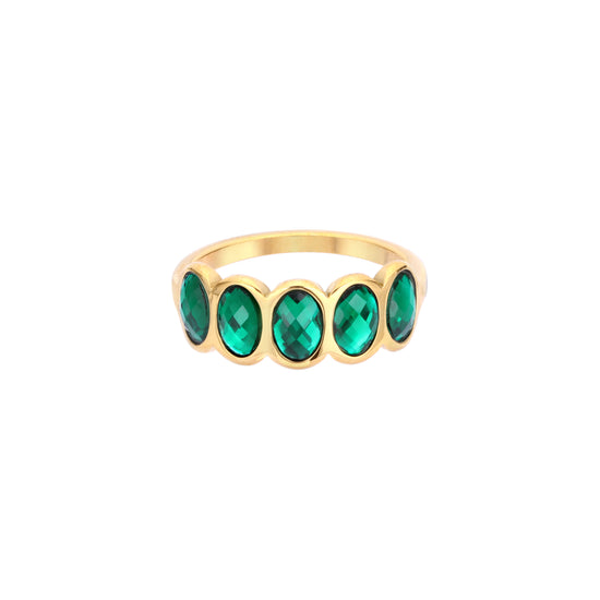 Lian Simple Stone Ring Green & Gold Size L