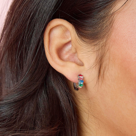 Lola Silver Rainbow Huggie Earrings