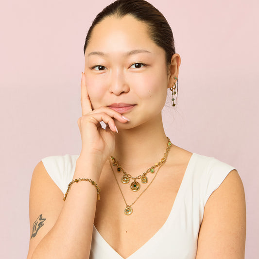 Sasha Green Gold Compass Necklace