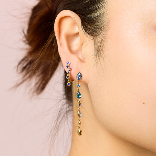 Freya Blue Gold Droplet Statement Studs