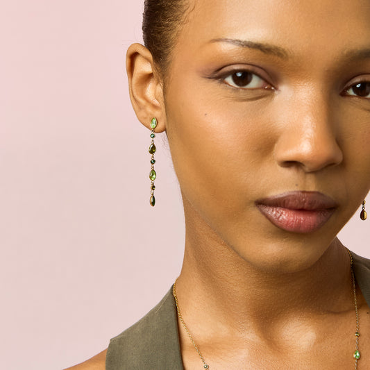 Freya Green Gold Droplet Statement Studs