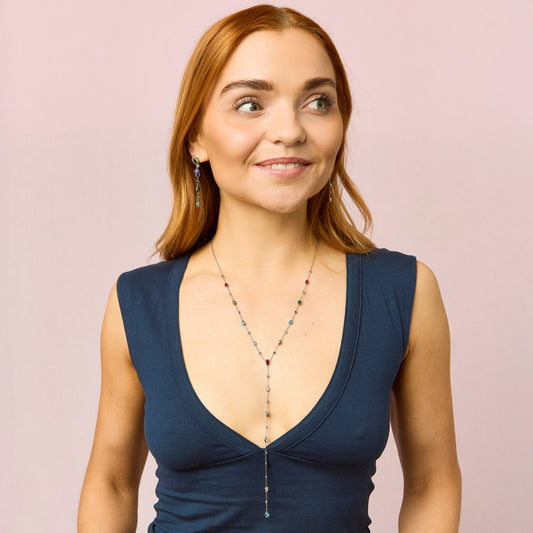 Araminta Rainbow Silver Droplet Necklace