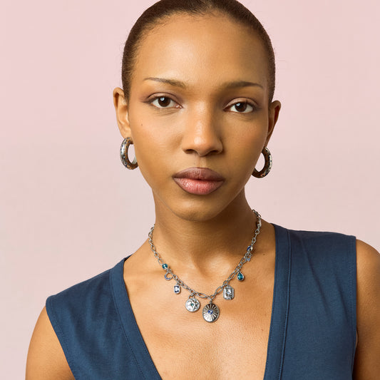 Etalie Blue Silver Charm Necklace