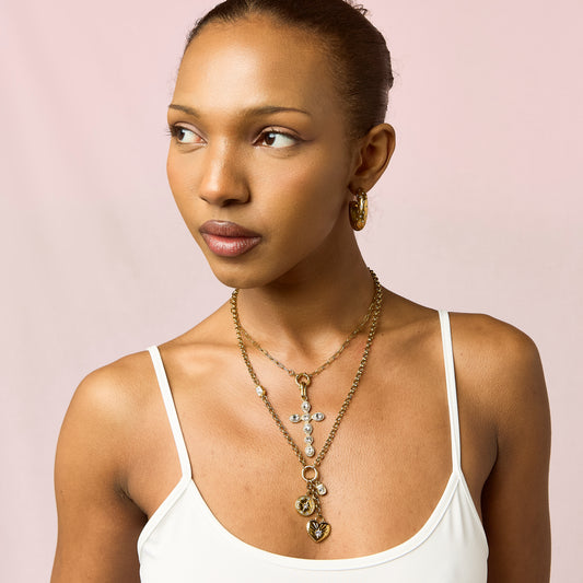 Olive Crystal Gold Charm Necklace