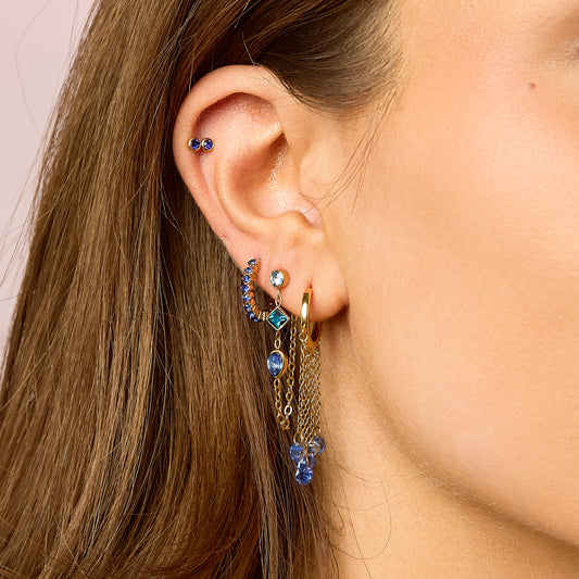 Emma Blue Gold Droplet Chain Studs