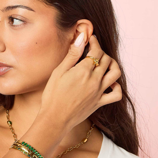 Caro Gold Green Star Ring
