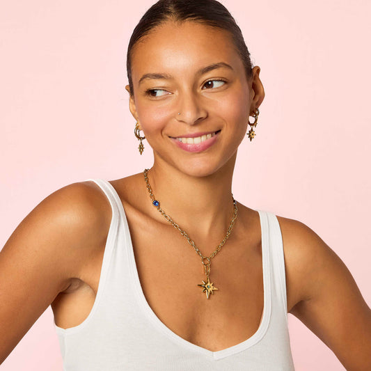 Ellie Gold Blue Chunky Charm Chain Necklace