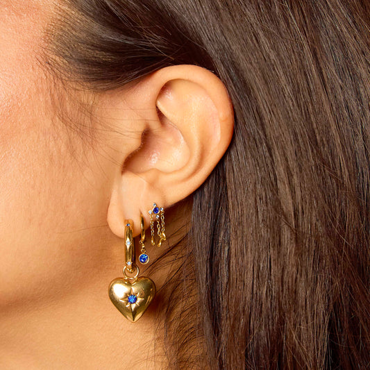 Lucinda Gold Blue Heart Hoop Earrings