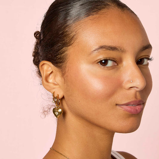 Lucinda Gold Crystal Heart Hoop Earrings