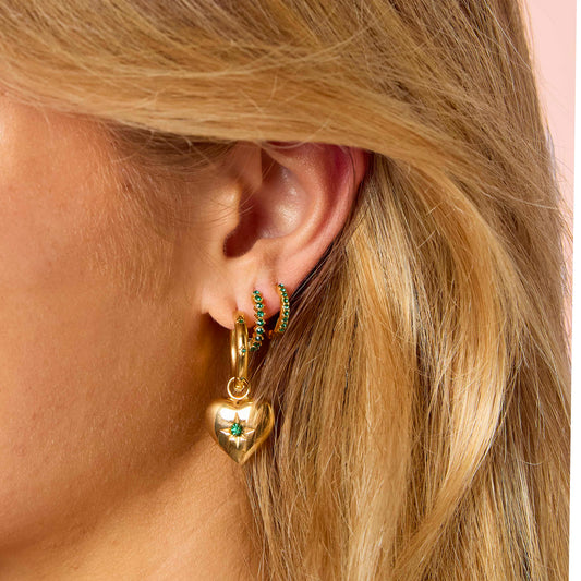 Lucinda Gold Green Heart Hoop Earrings